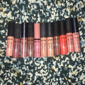 8 NYX matte, 3 NYX gloss
